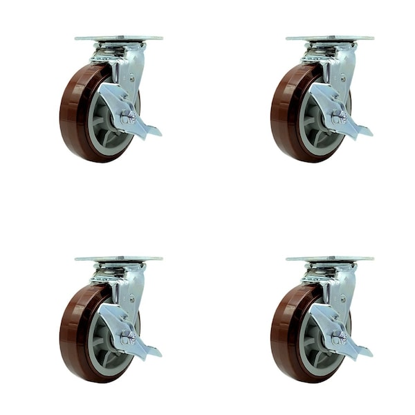 Service Caster Tool Box Caster Wheel Set 6'' Maroon Polyurethane Swivel Casters, 4PK TOOL-SCC-30CS620-PPUB-TLB-4 - main
